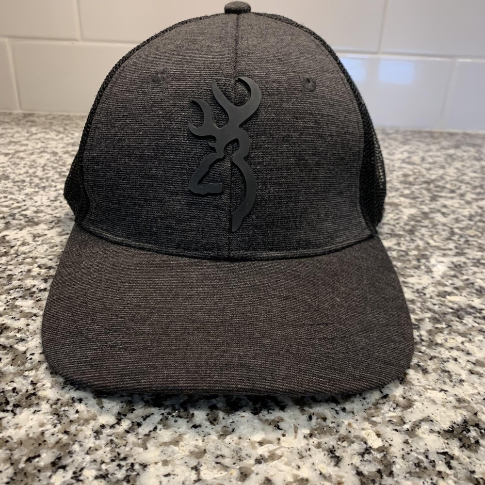 Browning Hat Cap Snap Back Mens One Size Gray Black Mesh Trucker Deer Hunting